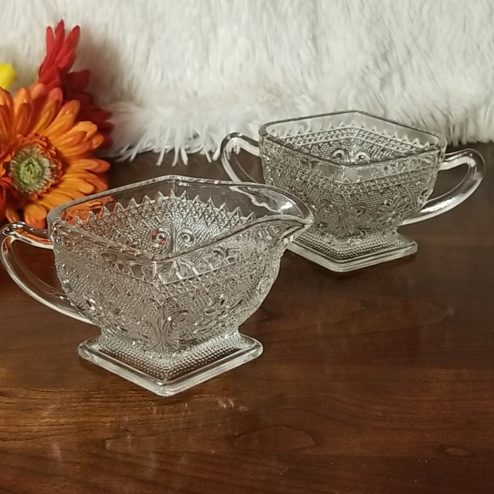 Indiana Glass Sandwich Pattern Creamer & Sugar